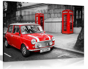 London Classic Mini Red Phonebox Black White Canvas Wall Art Picture Print Home Decor