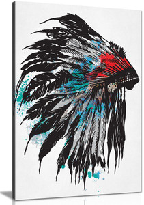 Native American Feathered Headdress Canvas Wall Art Picture Print Home Decor