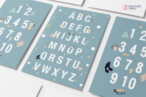 Educational Classroom Wall Poster Set of 2 A4 Winter Alphabet & Numbers 1-10