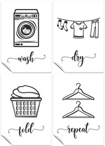 Laundry Room Set of 4 A4 Posters Wash, Dry, Fold, & Repeat