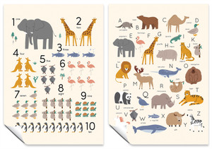 Educational Classroom Wall Poster - A3 Set of 2 Animals 1-10 & Alphabet