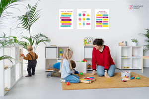 Educational Classroom Wall Poster A4 Set of 3 Days, Months, & Shapes