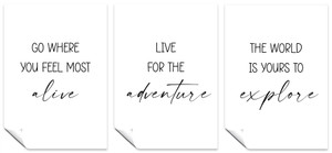 Bed Living Set of 3 A4 Posters Go Where You Feel Most Alive, Live for the Adventure, & The World is Yours to Explore