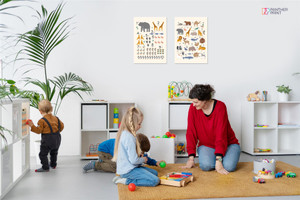 Educational Classroom Wall Poster - A4 Set of 2 Animals 1-10 & Alphabet