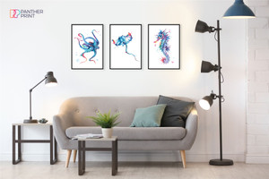 Bedroom Living Room Set of 3 A3 Posters Octopus, Seahorse, & Stingray