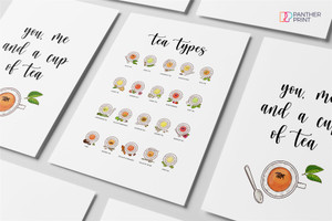 Kitchen Set of 2 A4 Posters You, Me, & a Cup of Tea, & Tea Types