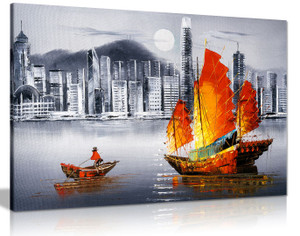 Hong Kong Harbour Boat Oil Painting Canvas