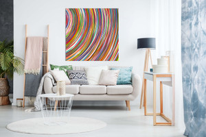 Abstract Modern Contemporary Rainbow Curved Stripes Canvas