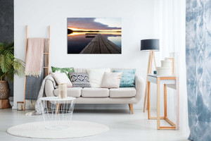 Sunset Over A Rustic Jetty Lake Canvas