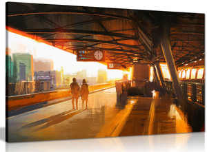 Wall Art Decor Couple At Train Station Canvas