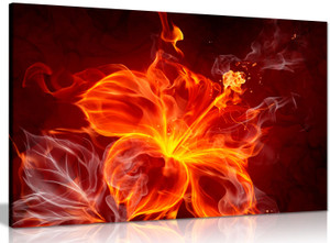 Floral Canvas Abstract Flaming Red Flower And Smoke Canvas
