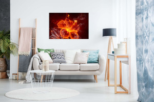 Floral Canvas Abstract Flaming Red Flower And Smoke Canvas