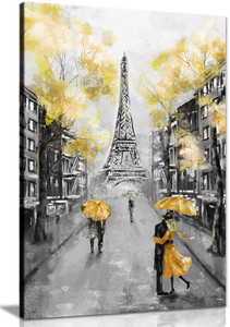 Yellow Black & White Paris Painting Canvas