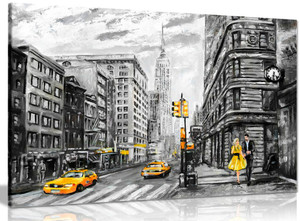 Black White Yellow New York City Oil Painting Canvas