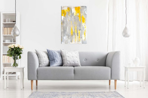 Contemporary Abstract Grey & Yellow Painting Canvas