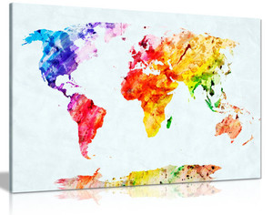 Watercolour Painting Map Of The World Canvas