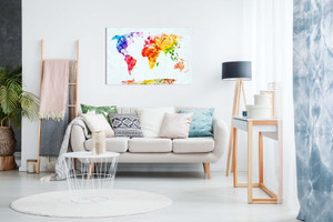 Watercolour Painting Map Of The World Canvas