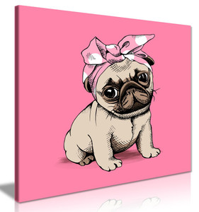 Puppy Pug In A Headband On Pink Background Canvas