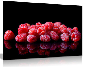 Raspberries On Black Background Kitchen Art Canvas