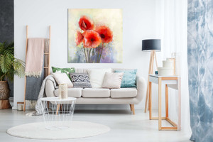 Water Color Red Poppy Flowers Painting Canvas