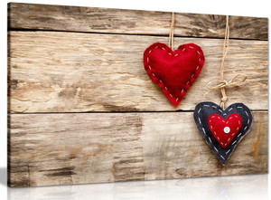 Red Love Hearts On Wood Canvas