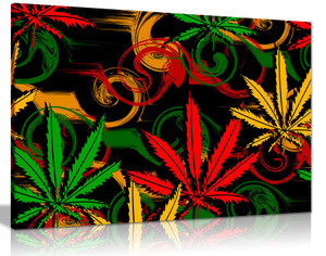 Rasta Marijuana Cannabis Black Background Canvas Wall Art Picture Print