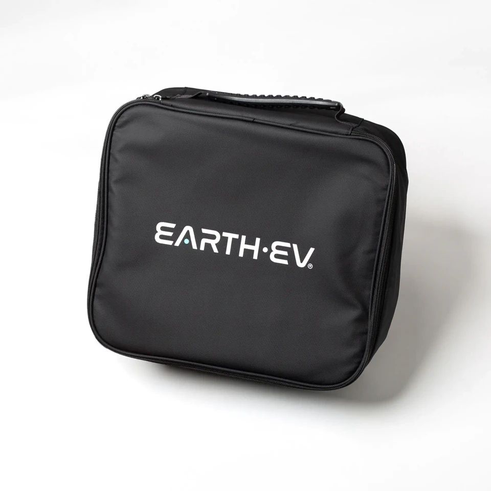 A rectangular Earth EV portable charger bag from a diagonal angle.