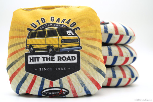 Cornhole Bags. Regulation Size. Cars Auto Garage Hit The Road Yellow