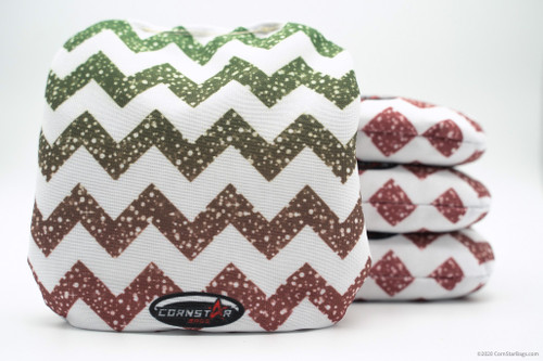 Cornhole Bags. Regulation Size. Chevrons White Green Red Snow