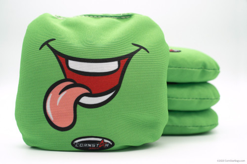Cornhole Bags. Regulation Size. Humor Tongue Green