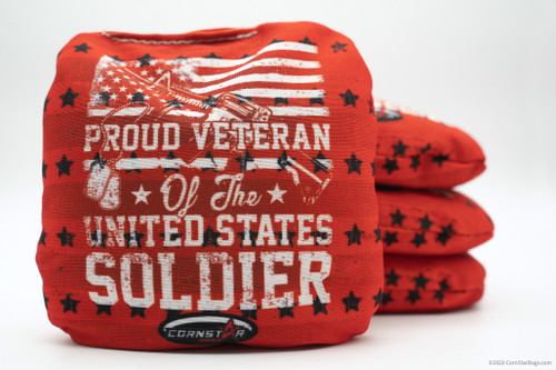 Cornhole Bags-Regulation Size-Veterans-Proud Soldier-Red