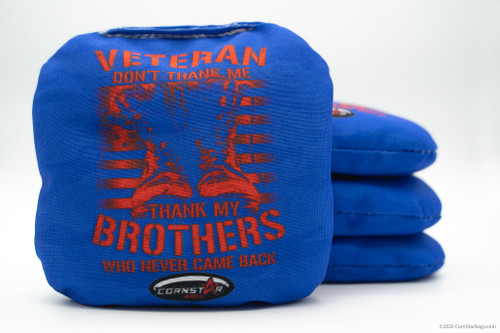 Cornhole Bags. Regulation Size. Veterans Don't Thank Me - Blue