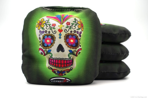 Cornhole Bags. Regulation Size. Day of the Dead Green Flower Eyes