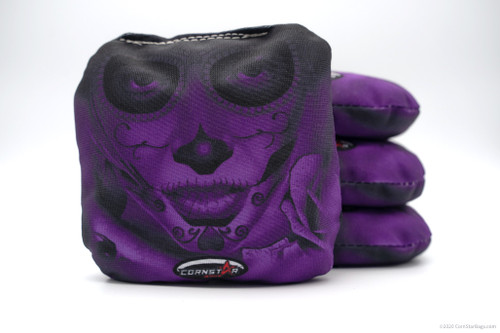 Cornhole Bags. Regulation Size. Day of the Dead Purple Cool Face