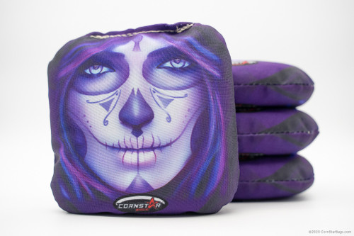 Cornhole Bags. Regulation Size. Day of the Dead Purple Beauty Face