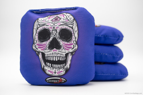 Cornhole Bags. Regulation Size. Day of the Dead Purple Smiling Face