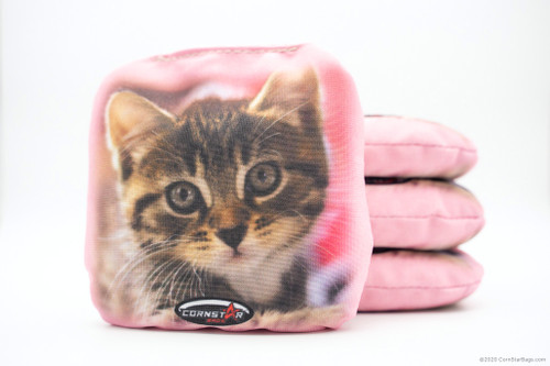 Cornhole Bags. Regulation Size. Kittens Tabby on Pink