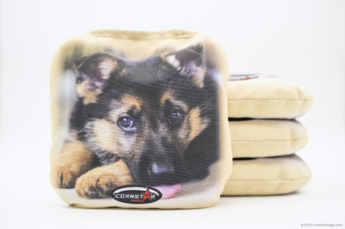 Cornhole Bags. Regulation Size. Puppies Shepherd Tongue out