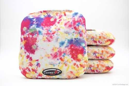 Cornhole Bags. Regulation Size. Tie Dye-Yellow Red Paint Spots