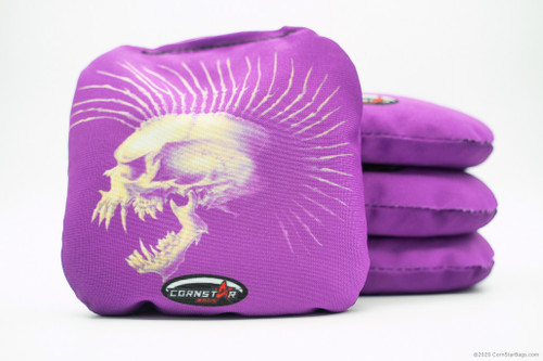 Cornhole Bags. Regulation Size. Punk Rock Mohawk Skull on Purple