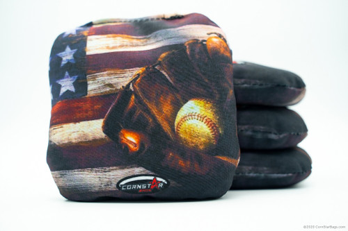 Cornhole Bags. Regulation Size. Sports Baseball Glove on Flag