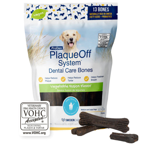 ProDen PlaqueOff® Dental Care Bones - Vegetable Fusion Flavor – VOHC Accepted Dental Chews for Dogs ProDen PlaqueOff® Dental Care Bones - Vegetable Fusion Flavor – VOHC Accepted Dental Chews for Dogs