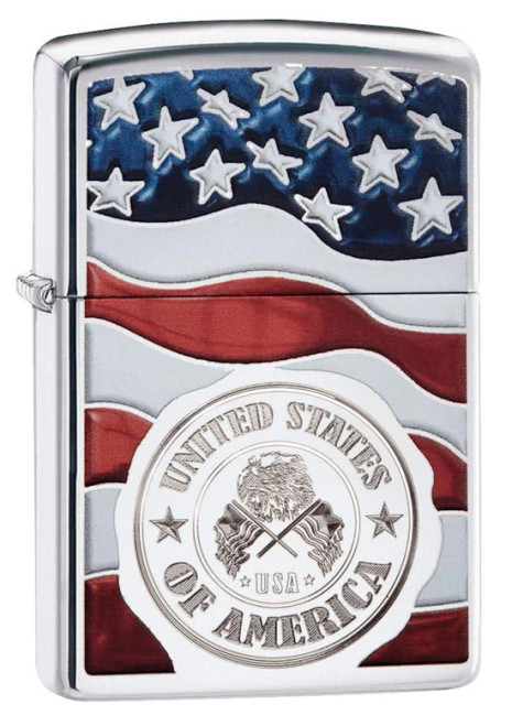 America Stamp on Flag Zippo Lighter