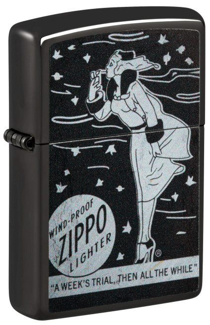 Zippo Windy Girl Design High Polish Black Zippo Lighter Zippo Windy Girl Design High Polish Black Zippo Lighter