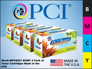 PCI Brand Ricoh MPC6501 BCMY 4 Pack of Toner Cartridges