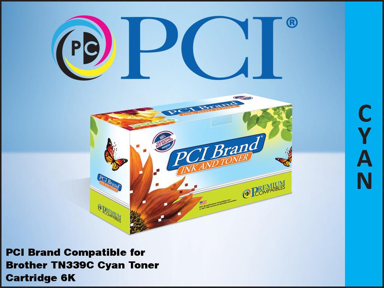 PCI Brand Brother TN 339C Cyan Toner Cartridge 6K Yield