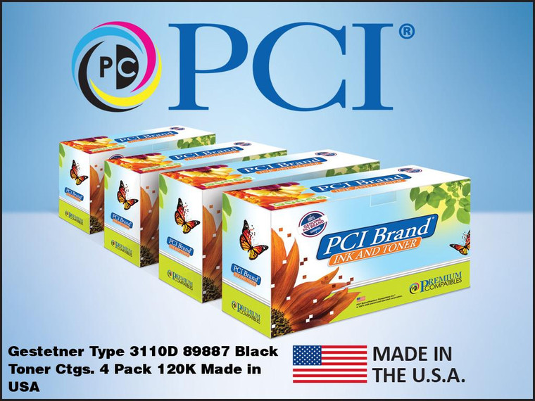 PCI Brand Gestetner Type 3110D 89887 Black Toner Cartridges. 4 Pack 120K