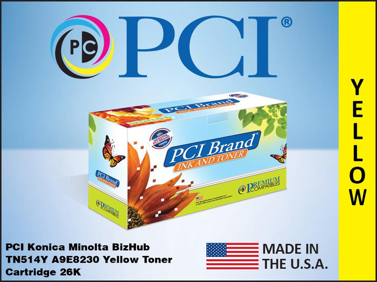 PCI Brand Konica Minolta TN514Y A9E8230 Yellow Toner Cartridge