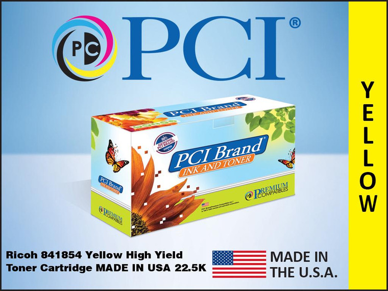 PCI Brand Ricoh 841854 Yellow High Yield Toner Cartridge 22.5K