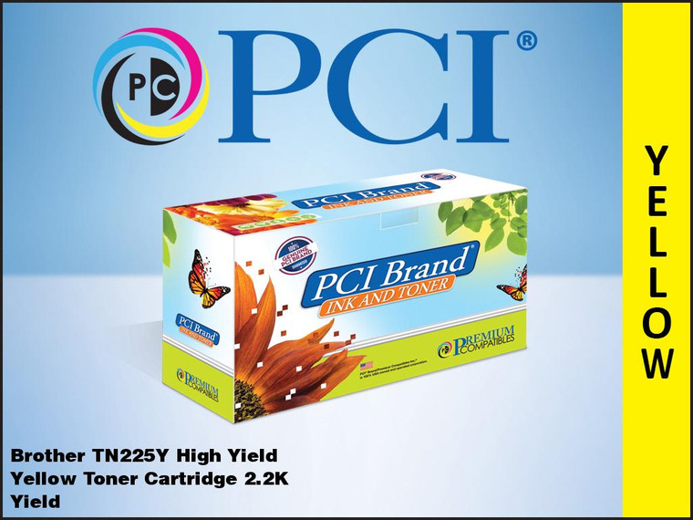 PCI Brand Xerox Brother TN225Y High Yield Yellow Toner Cartridge 2.2K Yield